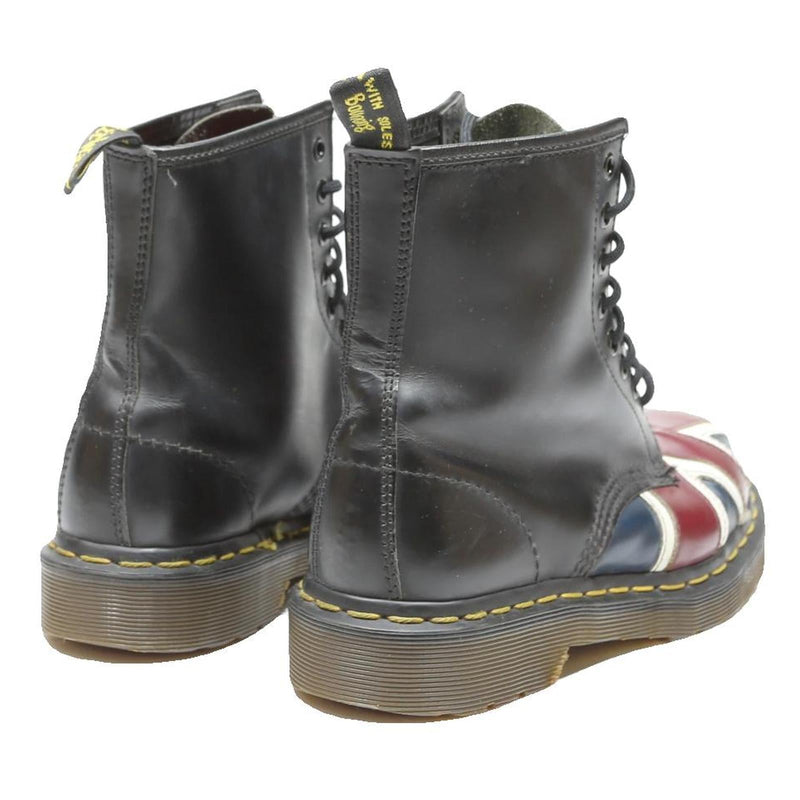 DR MARTENS 1460 Womens Leather Biker Boots Black Union Jack UK 5 Iconic Stitched