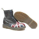 DR MARTENS 1460 Womens Leather Biker Boots Black Union Jack UK 5 Iconic Stitched