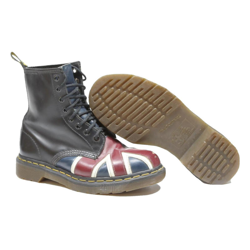 DR MARTENS 1460 Womens Leather Biker Boots Black Union Jack UK 5 Iconic Stitched