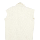 Womens Cream Cable Knit Wool Jumper Shawl Collar Pullover M Sleeveless Button