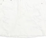 AMERICAN EAGLE Womens White Cotton Blend Denim Mini Skirt UK 4 Distressed Casual