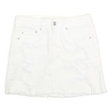 AMERICAN EAGLE Womens White Cotton Blend Denim Mini Skirt UK 4 Distressed Casual