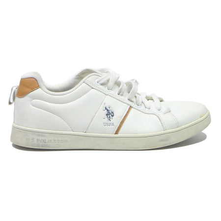U.S. POLO ASSN Leather Mens Low Top Trainers White Brown UK 9 Casual Comfort