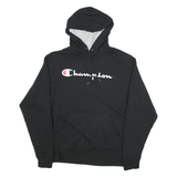 CHAMPION Mens Black Hoodie L Cotton Blend Classic Pullover Hooded Sweatshirt