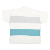 Mens White Grey & Blue Block Short Sleeve Polo Shirt L Cotton Blend Casual
