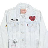 LEVI'S Womens Light Blue Cotton Denim Jacket S Button Plain Embroidered Patches