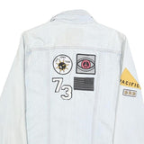 LEVI'S Womens Light Blue Cotton Denim Jacket S Button Plain Embroidered Patches