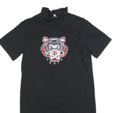 KENZO Womens Black Cotton Blend Tiger Logo Day Dress Short Sleeve M