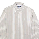 TOMMY HILFIGER Mens Beige & White Stripe Button-Down Shirt S Classic Cotton