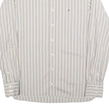 TOMMY HILFIGER Mens Beige & White Stripe Button-Down Shirt S Classic Cotton