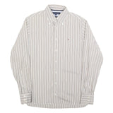 TOMMY HILFIGER Mens Beige & White Stripe Button-Down Shirt S Classic Cotton