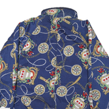 Womens Blue Synthetic Reversible Jacket XL Button Lightweight Nautical Print