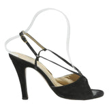 MASSILUIA Womens Black Leather Slingback High Heels UK 4 Elegant Open Toe