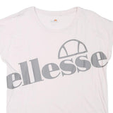 ELLESSE Womens White Grey Logo Graphic T-Shirt UK 12 Short Sleeve Crew Neck