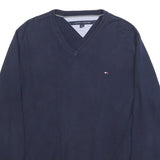TOMMY HILFIGER Mens Navy Plain Cotton V-Neck Basic Knit Jumper L Classic Casual