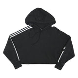 ADIDAS Womens Black Hoodie UK 10 Cropped Drawstring Pullover Cotton Blend