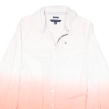 TOMMY HILFIGER Womens White & Pink Shirt XS Button Cotton Blend Casual
