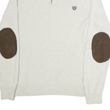 CHAPS Mens Cream Button Up Plain Crew Neck Basic Knit Jumper L Cotton