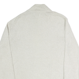 CHAPS Mens Cream Button Up Plain Crew Neck Basic Knit Jumper L Cotton