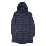 MICHAEL KORS Mens Navy Blue Quilted Jacket S Polyester Blend Zip Hooded Stylish