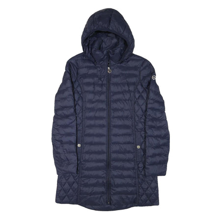 MICHAEL KORS Mens Navy Blue Quilted Jacket S Polyester Blend Zip Hooded Stylish