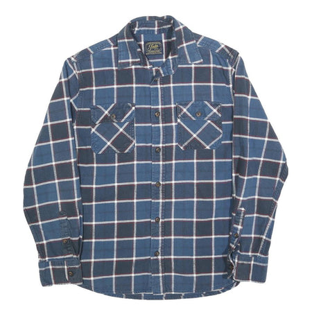 JACHS Mens Blue & White Check Shirt S Cotton Long Sleeve Casual Flannel