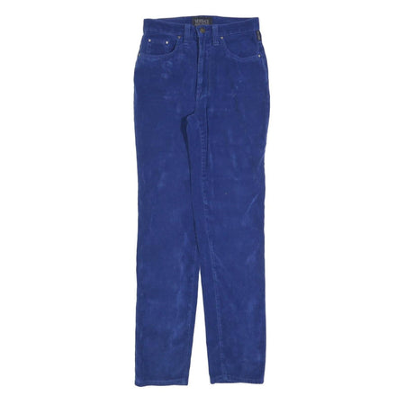 VERSACE Womens Cotton Blend Blue Slim Straight Trousers W26 L32 Designer Zip