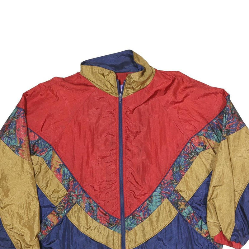 BOLDIES Womens Red Gold & Blue Colourblock Zip Jacket XL Polyester Blend Vintage