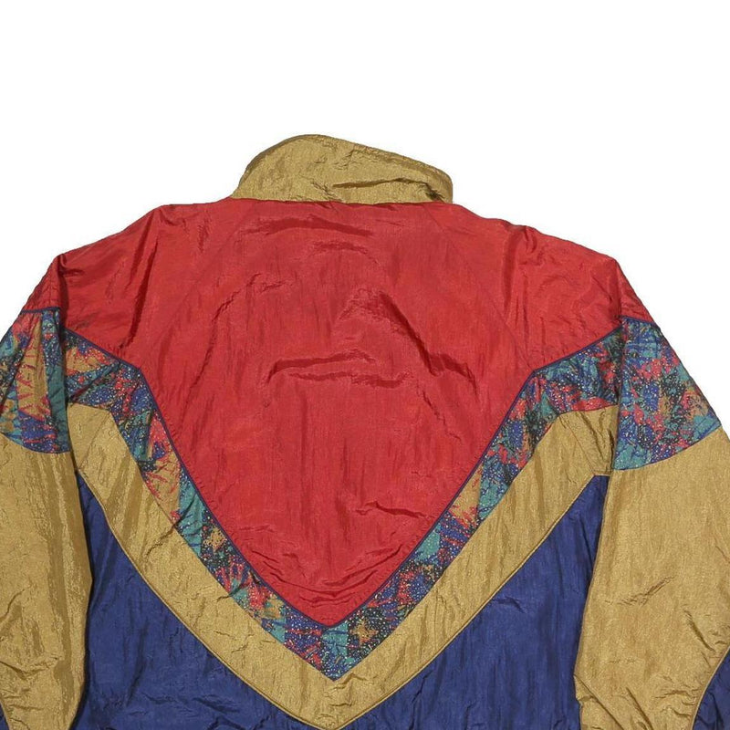 BOLDIES Womens Red Gold & Blue Colourblock Zip Jacket XL Polyester Blend Vintage