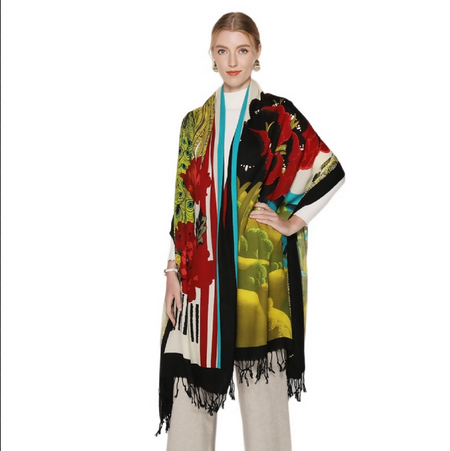 Anyyou 100% Merino Wool Red White Green Silk Satin Large Winter Scarf Pashmina Shawl Bandana Perfect For Women Ladies Fashion Style
