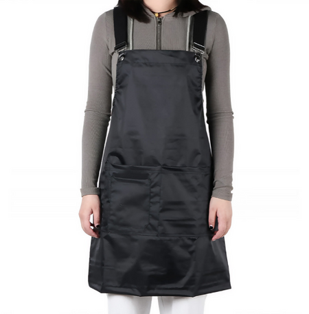 Anypron Waterproof Barber Apron – Black Cross‑Back with 3 Pockets