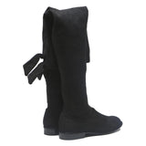 CHARLES & KEITH Womens Black Synthetic High Boots UK 2 Stylish Flat Heel Over