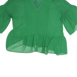 ZARA Womens Green Blouse Short Sleeve V-Neck Peplum Top M Lightweight