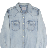 REPLAY Mens Blue Cotton Denim Shirt S Western Casual Button Snap Fastening
