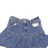 Womens Blue Denim Pleated Mini Cotton Blend Skirt S Casual Summer Wear