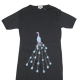 Womens Black Cotton Blend Day Jersey Peacocks Embroidered Short Sleeve M Dress