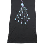 Womens Black Cotton Blend Day Jersey Peacocks Embroidered Short Sleeve M Dress
