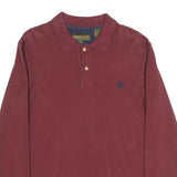 TIMBERLAND Mens Maroon Long Sleeve Plain Polo Shirt S Cotton Blend Classic