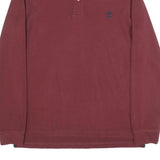 TIMBERLAND Mens Maroon Long Sleeve Plain Polo Shirt S Cotton Blend Classic