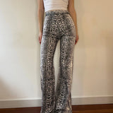Animal Print Unbranded Flared Trousers - 24W UK 6 Grey Cotton Blend
