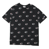CHAMPION Mens Black All Over Logo Graphic T-Shirt L Short Sleeve Crew Neck