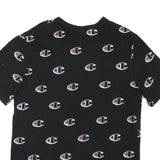 CHAMPION Mens Black All Over Logo Graphic T-Shirt L Short Sleeve Crew Neck