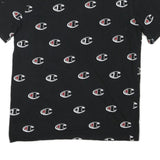 CHAMPION Mens Black All Over Logo Graphic T-Shirt L Short Sleeve Crew Neck