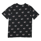 CHAMPION Mens Black All Over Logo Graphic T-Shirt L Short Sleeve Crew Neck
