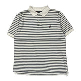 Vintage Chaps Ralph Lauren Striped Polo Shirt - Large White Cotton