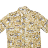 Mens Beige & Brown Patterned Short Sleeve Shirt S Polyester Blend Summer Casual