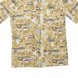 Mens Beige & Brown Patterned Short Sleeve Shirt S Polyester Blend Summer Casual