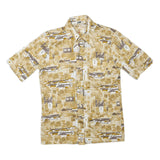 Mens Beige & Brown Patterned Short Sleeve Shirt S Polyester Blend Summer Casual