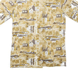 Mens Beige & Brown Patterned Short Sleeve Shirt S Polyester Blend Summer Casual