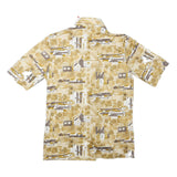 Mens Beige & Brown Patterned Short Sleeve Shirt S Polyester Blend Summer Casual